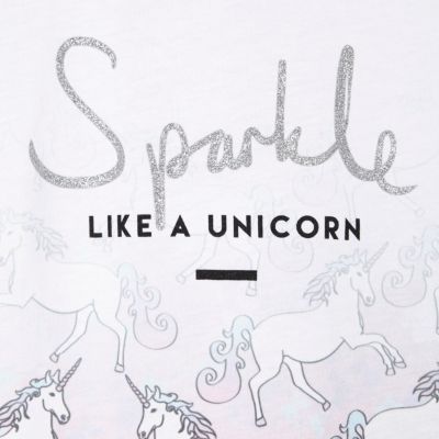 Mini girls white unicorn print T-shirt